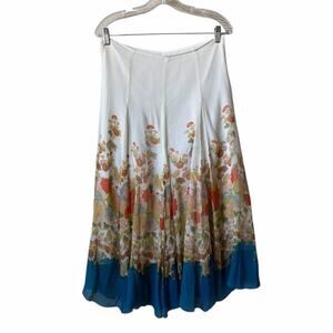 VTG Spirit By Coldwater Creek 100% Silk Floral Pleated Fairy Flowly Midi Skirt